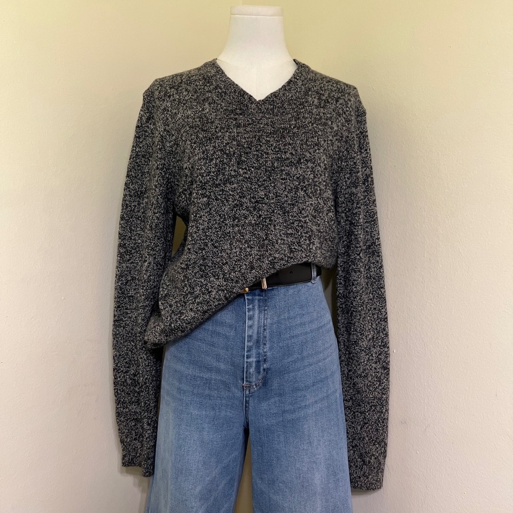 ASOS Grey Marled Lambswool Blend V-Neck Sweater Salt and Pepper Knit Womens